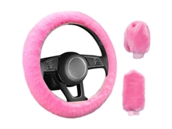 2026altiro-paquete De 3 Fundas Elásticas Universales Antiderrame Para Volante De Coche, Color Rosa, Con Textura Afelpada (38 Cm)