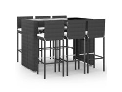Conjunto 7 Mesa y taburetes altos jardín y cojines VIDAXL ratán PE negro
