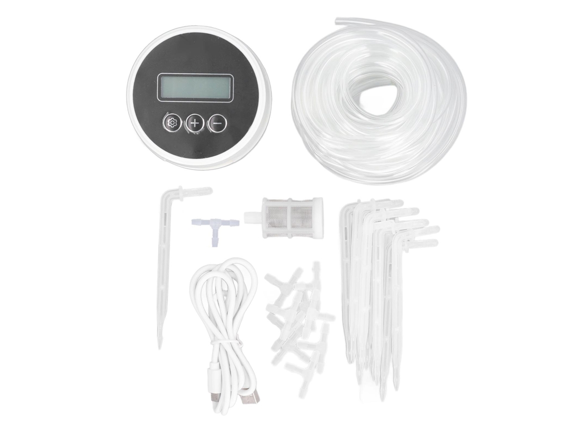 Sistema de riego automático con pantalla LCD, alimentado por USB/pilas, bomba con temporizador para 10 plantas de interior, riego por goteo inteligente.
