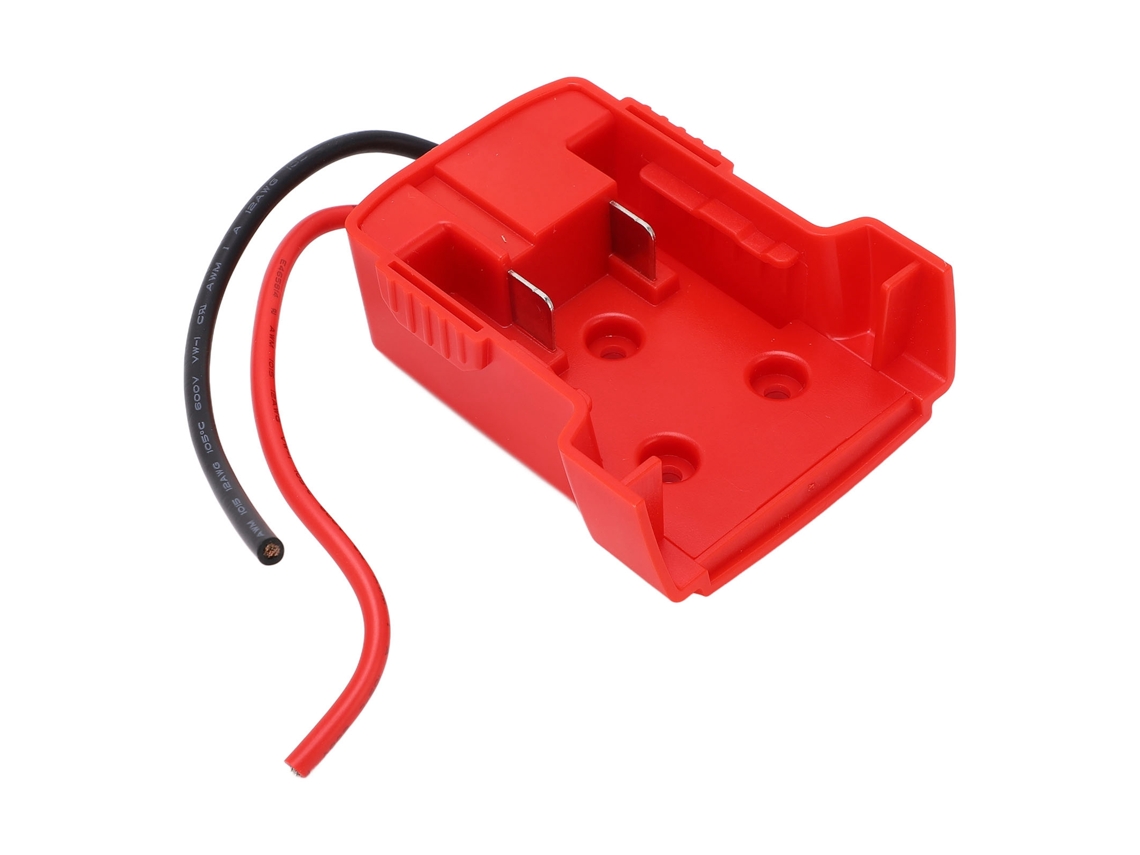 Adaptador de batería con compatibilidad de 18V y conexión a la red eléctrica.
