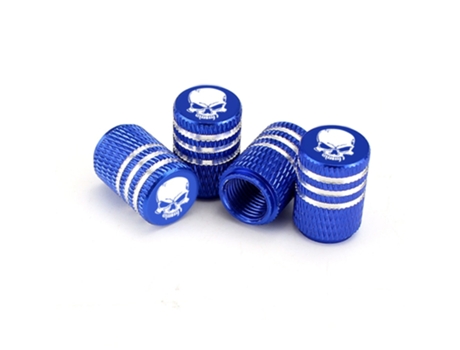 Vástago de rueda de aluminio estilo moleteado tapa de válvula de neumático de cráneo[Azul]