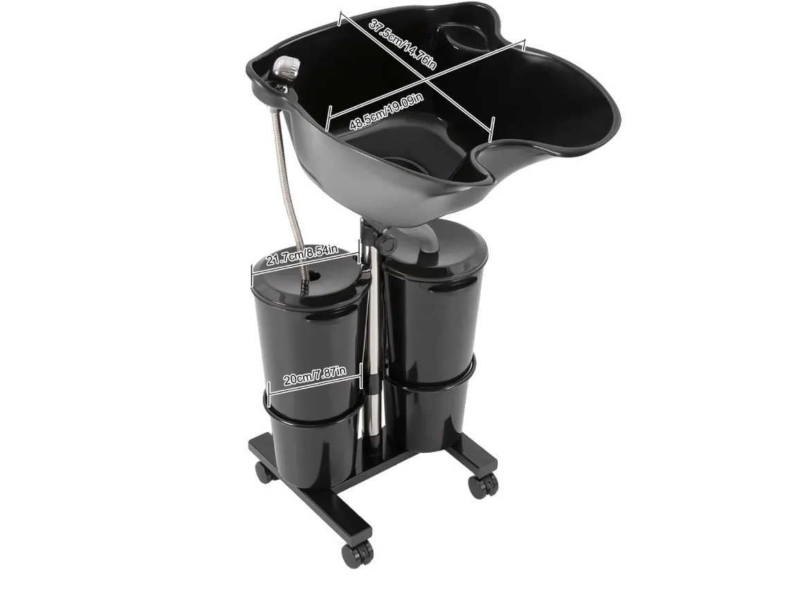 Lavabo de peluquería, altura ajustable, diseño portátil, negro (OEM)