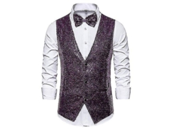2026-chaleco De Lentejuelas Para Hombre Brillo V-neck Traje Fiestas Con Corbata De Moño