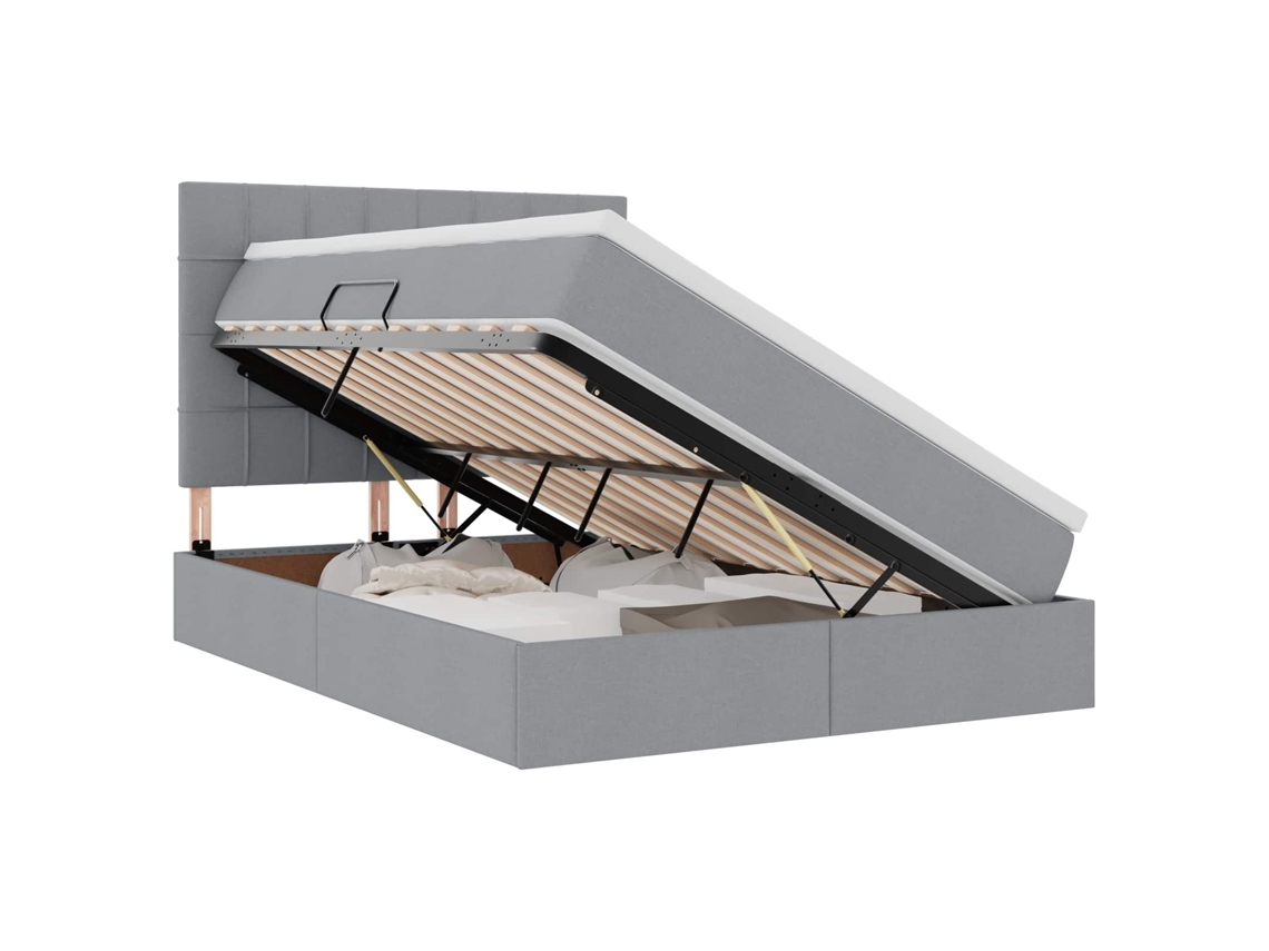 Syfax™ Cama De Almacenamiento Led Con Colchón Gris Claro 140 X 190 Cm