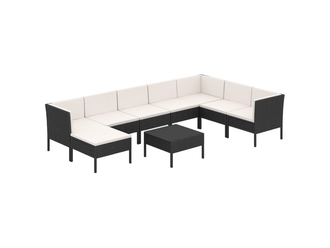 Maison Exclusive - Set Muebles De Jardín 9 Pzas Y Cojines Ratán Sintético Negro