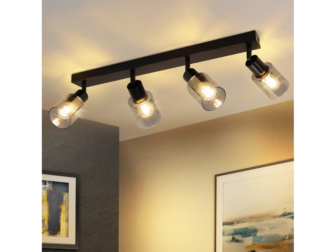 Lámpara de techo industrial negra E14 de 4 focos para sala de estar, Nettlife