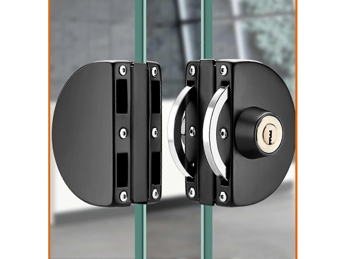 Cerradura De Puerta De Vidrio Inoxidable Sin Taladrar Para Puertas Deslizantes Dobles Central Negro