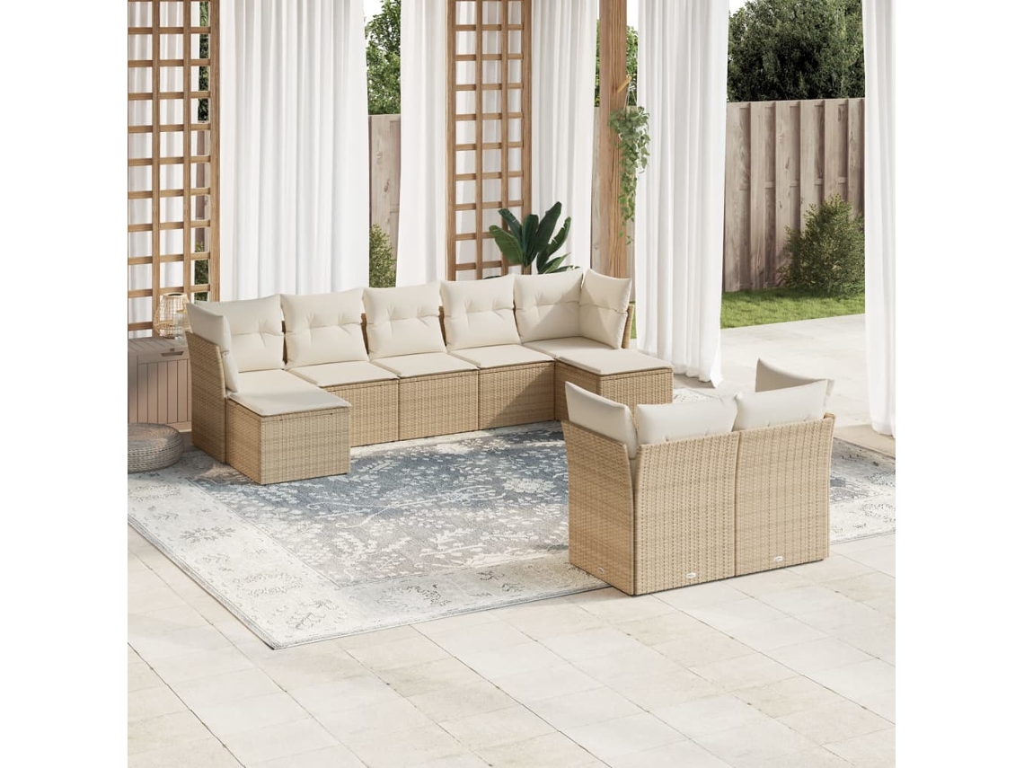 Conjunto de 9 sofás de jardín con cojines de mimbre beige de Dkd Home Decor