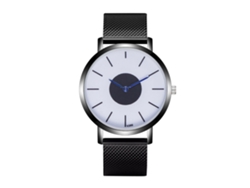 Reloj De Pulsera Para Hombre De Acero Ultra Delgado Con Correa De Malla Negro