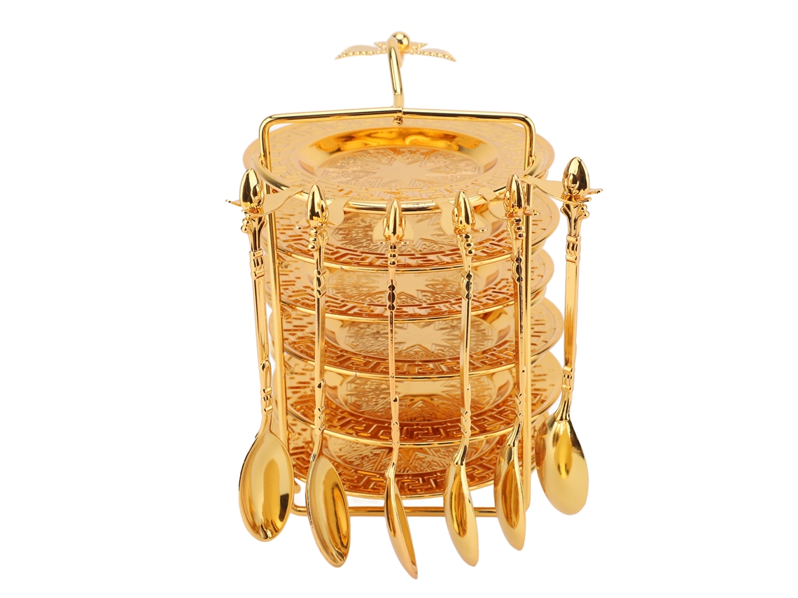 Conjunto de Prato e Colher com Suporte 6 Pratos 6 Colheres Estilo Europeu Liga de Zinco
