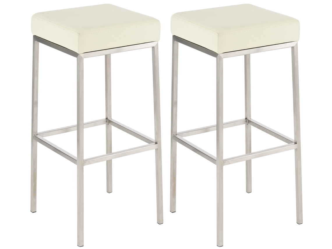 Juego de 2 taburetes de bar Montreal 85 en símil piel color crema/acero inoxidable CLP