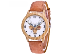 Reloj De Pulsera Unisex Con Correa Vaquera Y Caja De Imitación Madera (marrón Claro)