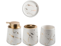Juego de baño con dos tazas y bandeja de cerámica, jabonera, un kit elegante y práctico.