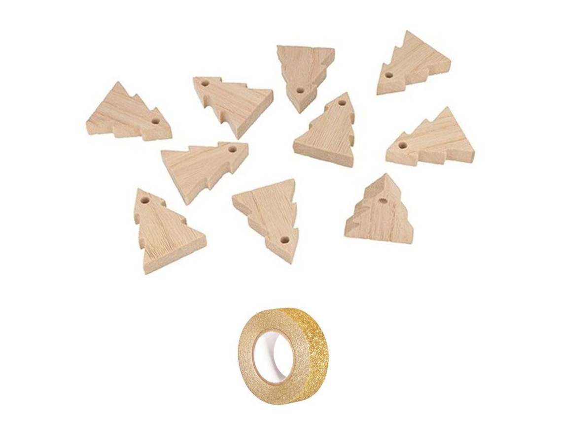 Guirnalda 10 abetos de madera 5 cm Masking tape dorado con brillo 5 m