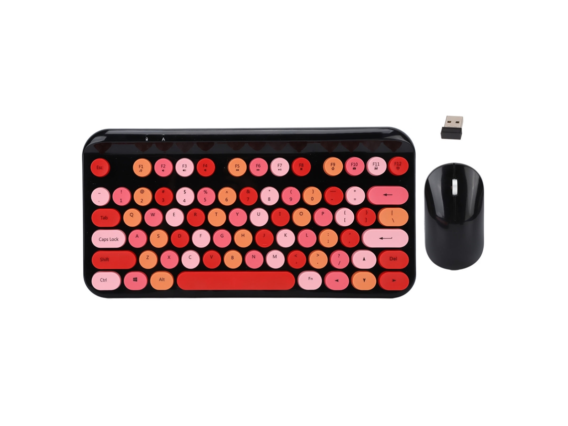 Teclado y ratón inalámbricos de 2,4 GHz, diseño ergonómico retro, con 75 teclas para juegos, rojo y negro.