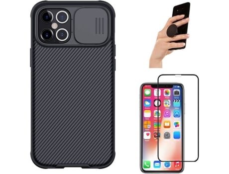 Carcasa + Protector + Popsocket iPhone 12 Nillkin Camshield Negro