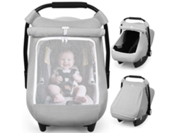 Funda para asiento de coche Chrui Baby con malla grande y ventana para protegerse del sol, ideal para verano y días calurosos (gris)