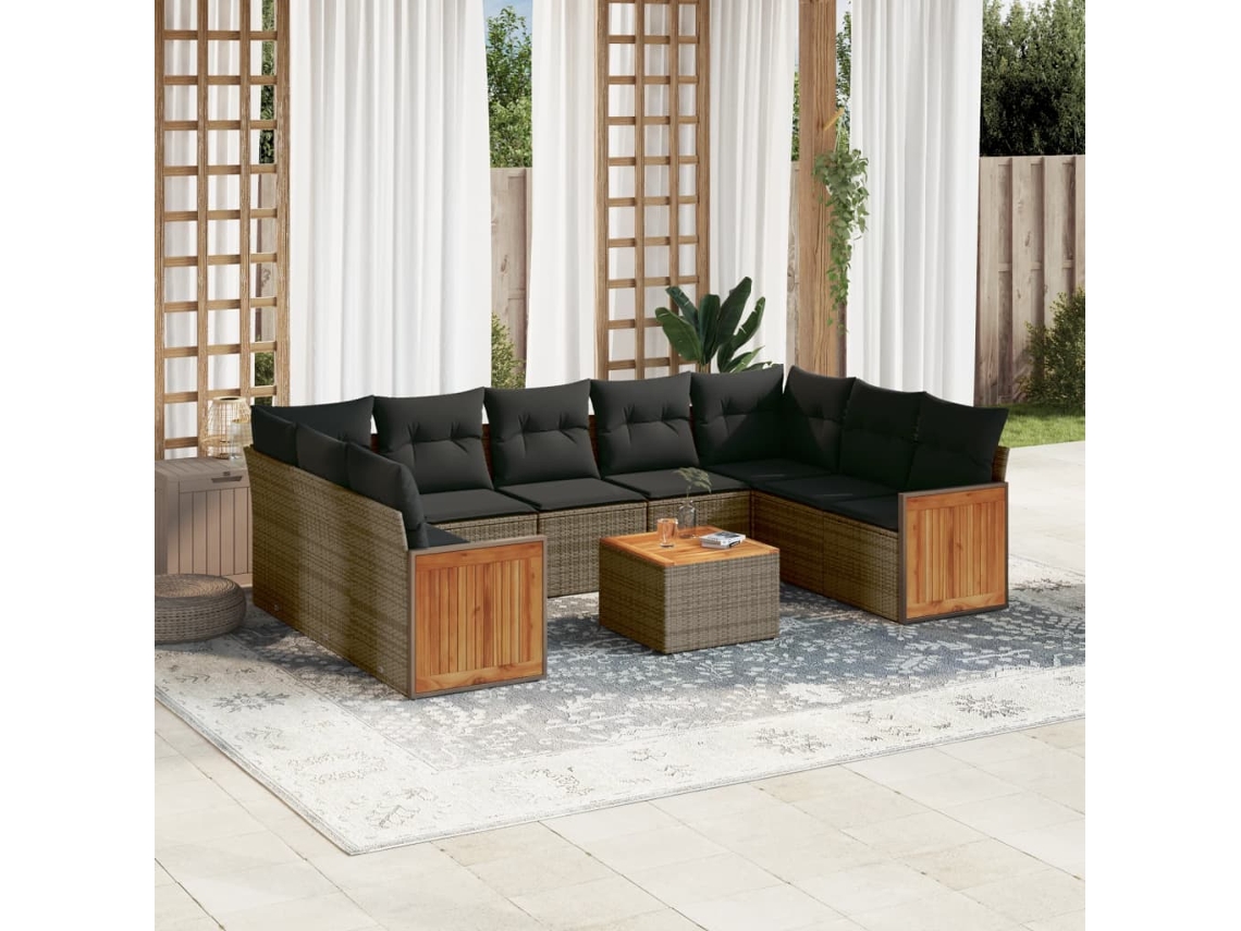 Conjunto de sofá de jardín de 10 piezas con cojines, ratán gris, DKD Home Decor