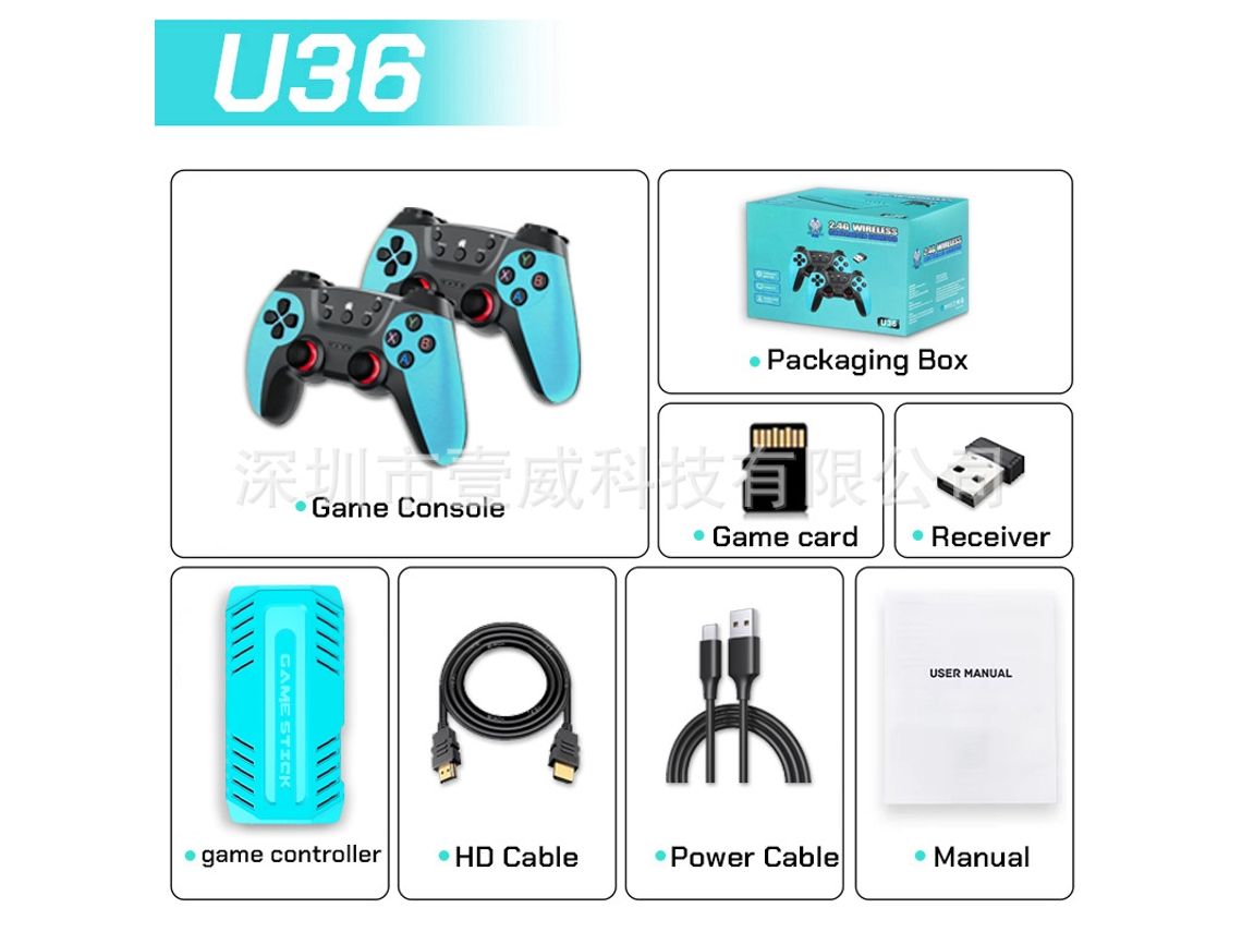 Consola de juegos YUNZII con conexión inalámbrica de 2,4 g a TV vía HDMI para uso doméstico - Versión azul con batería (128 g)