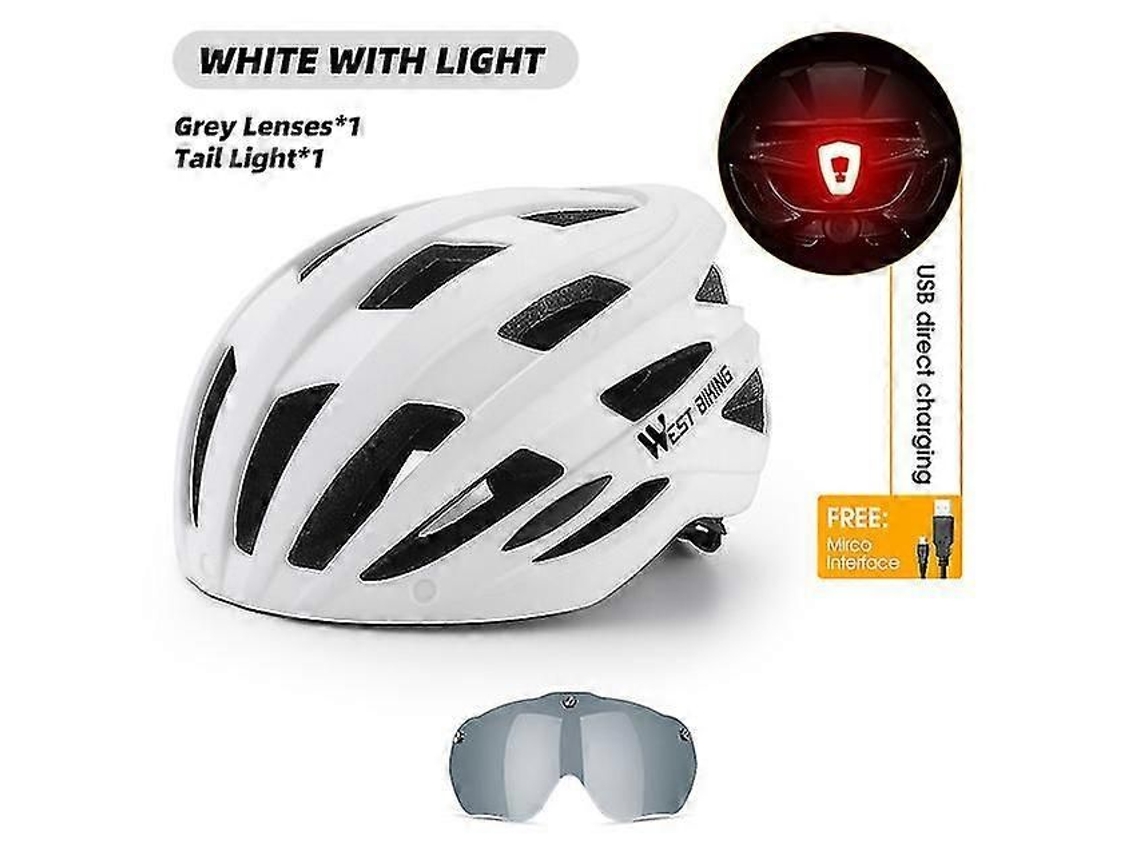 Casco de ciclismo unisex con luz trasera, gafas y visera solar. Ideal para bicicletas de montaña, de carretera y eléctricas.