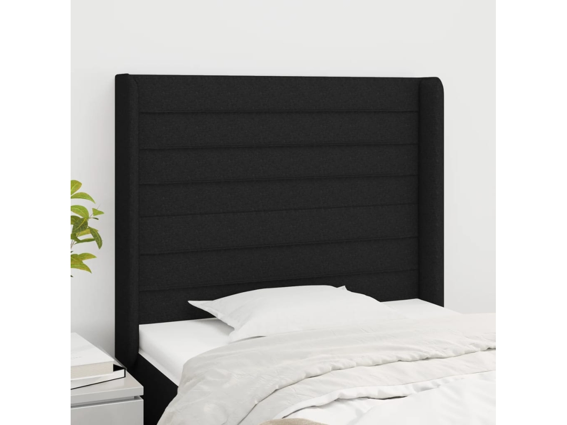 Cabecero Con Orejas De Tela Negro 103x16x118/128 Cm