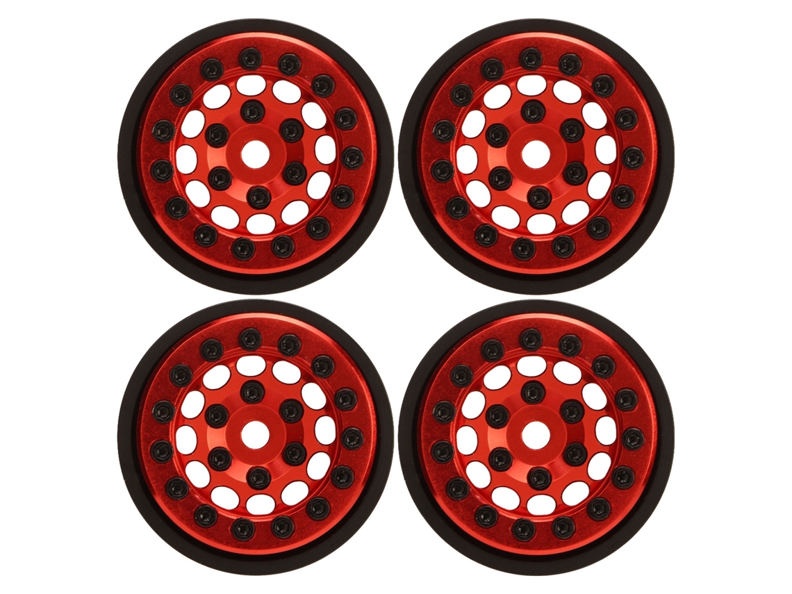 4pcs Llanta Beadlock 1.0 Pulgada 12 Orificios Aluminio Rc Para Fms Fcx24 1/24 Crawler Rojo