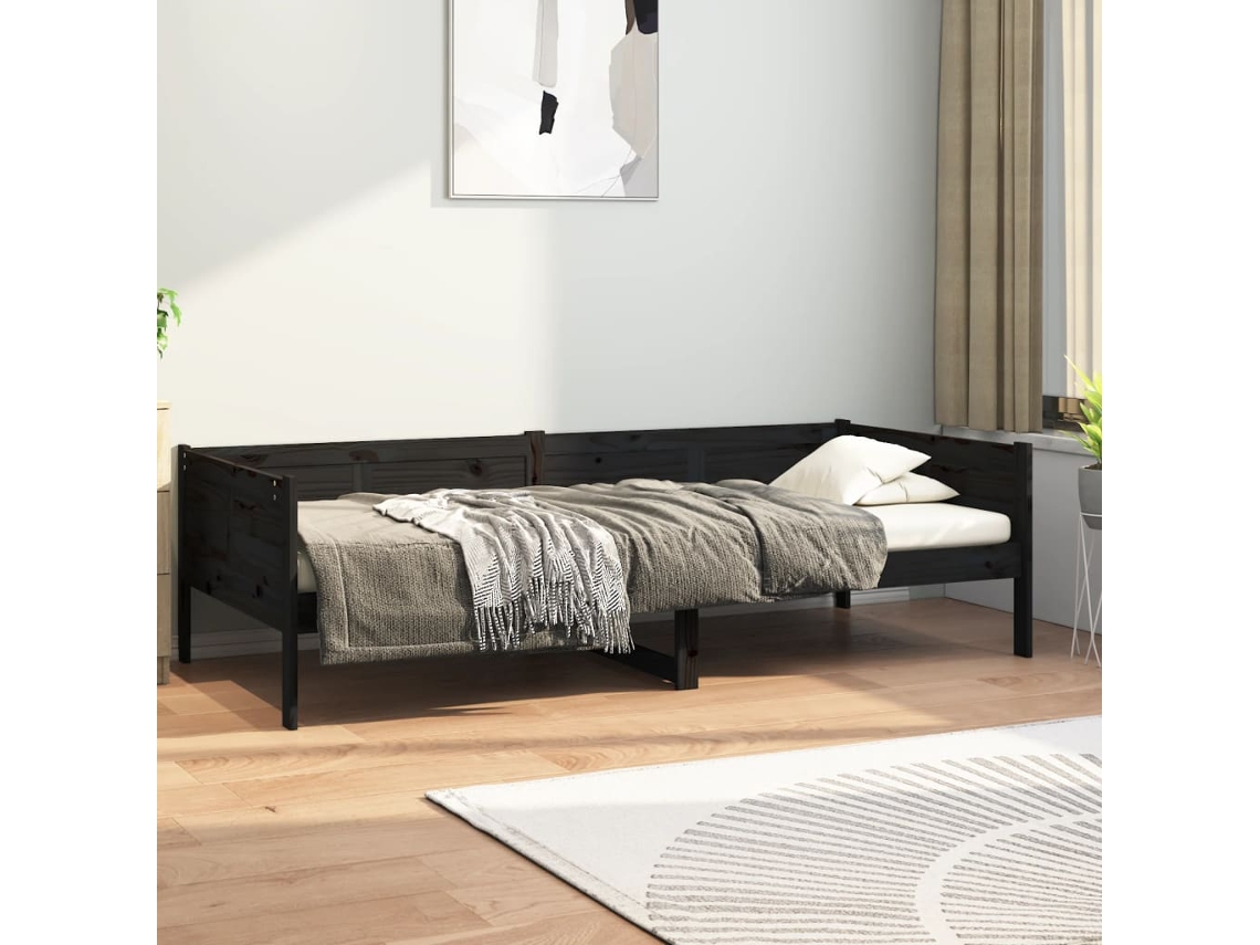 Sofá Cama Madera de Pino Macizo Negro (90x190 cm)