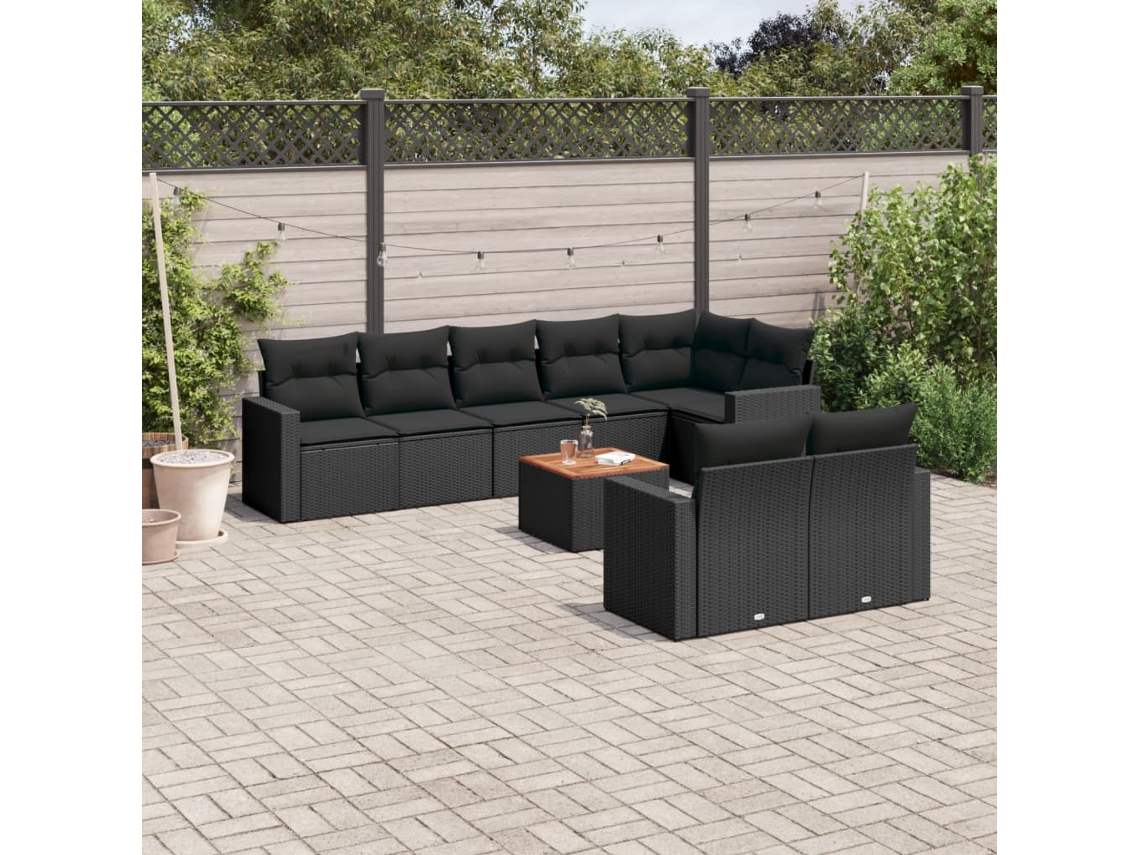 Conjunto de sofás de jardín de 9 piezas DKD Home Decor con cojines de mimbre negros
