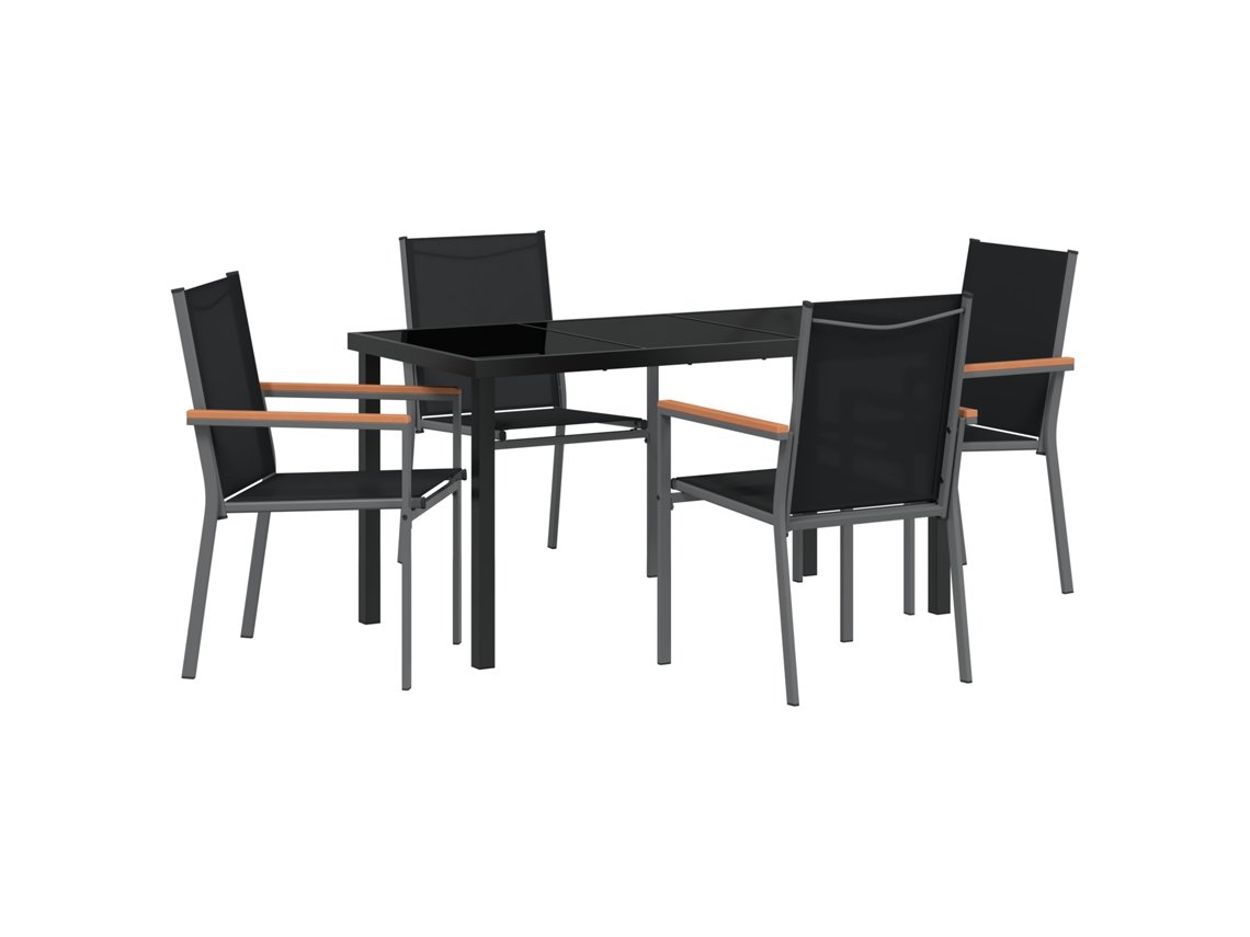 Conjunto de comedor de jardín vidaXL de 5 piezas con textileno negro y acero