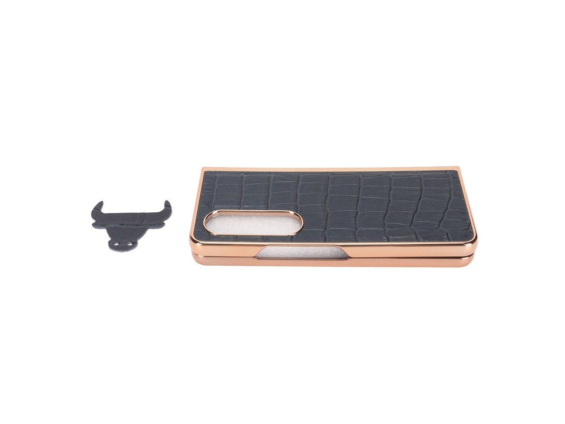 Capa Protetora De Couro Real Para Samsung Galaxy Z Fold 4 Padrão Crocodilo Azul Anti-risco