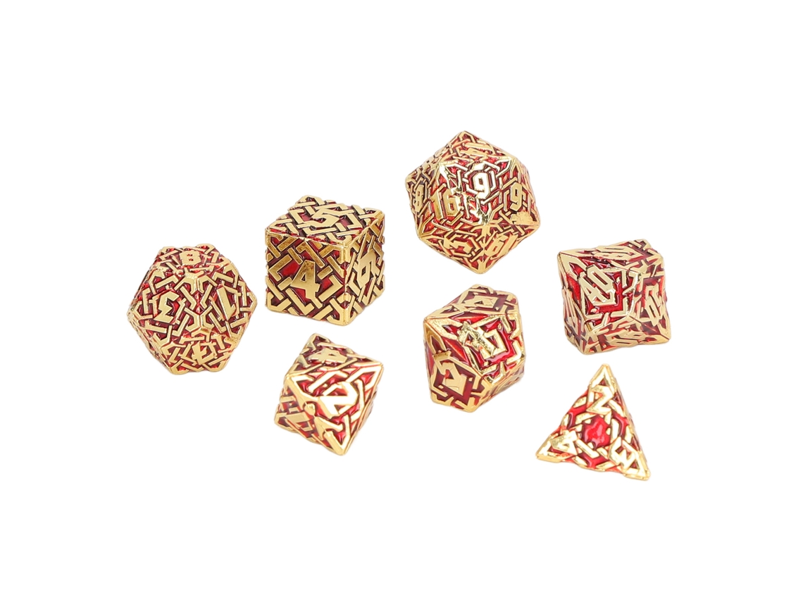 -set De 7 Dados De Metal Sólido Para Juegos De Mesa, Dados Poliédricos Grabados Portátiles Rojos Para Fiesta Y Rol