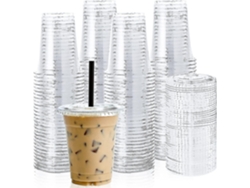 100 Conjuntos Vasos Plásticos Transparentes 12oz Con Tapa Plana Desechables Para Café Helado Smoothie Slurpee Bebidas Frías