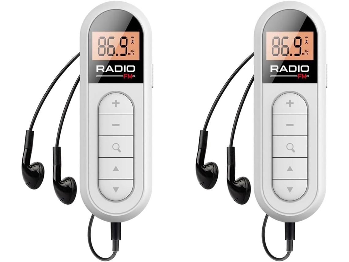 2 Mini Radios Fm De Bolsillo, 300 Mah, Portátiles, Recargables, 76-108 Mhz Con Pantalla.