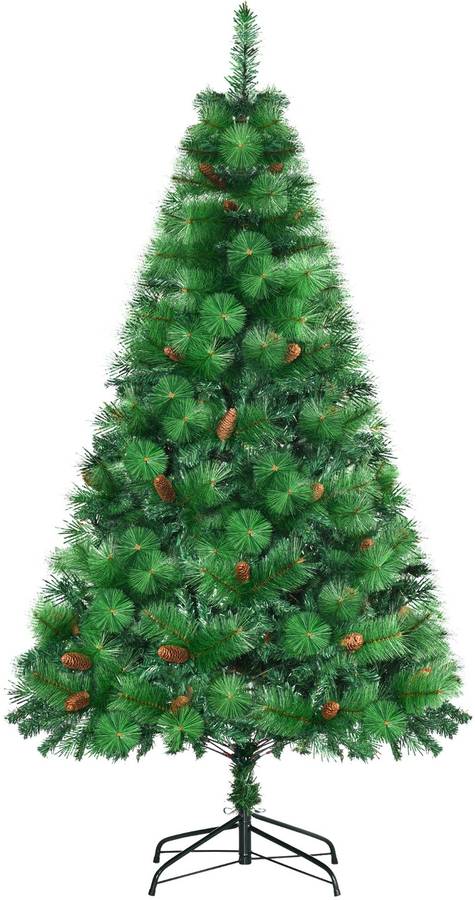 Homcom Artificial 180cm con 782 ramas 56 piñas hojas pvc base plegable soporte decoración navideña para interior 180