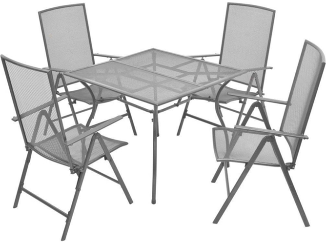 vidaXL Set de mesa y sillas plegables de jardín 5 piezas acero gris