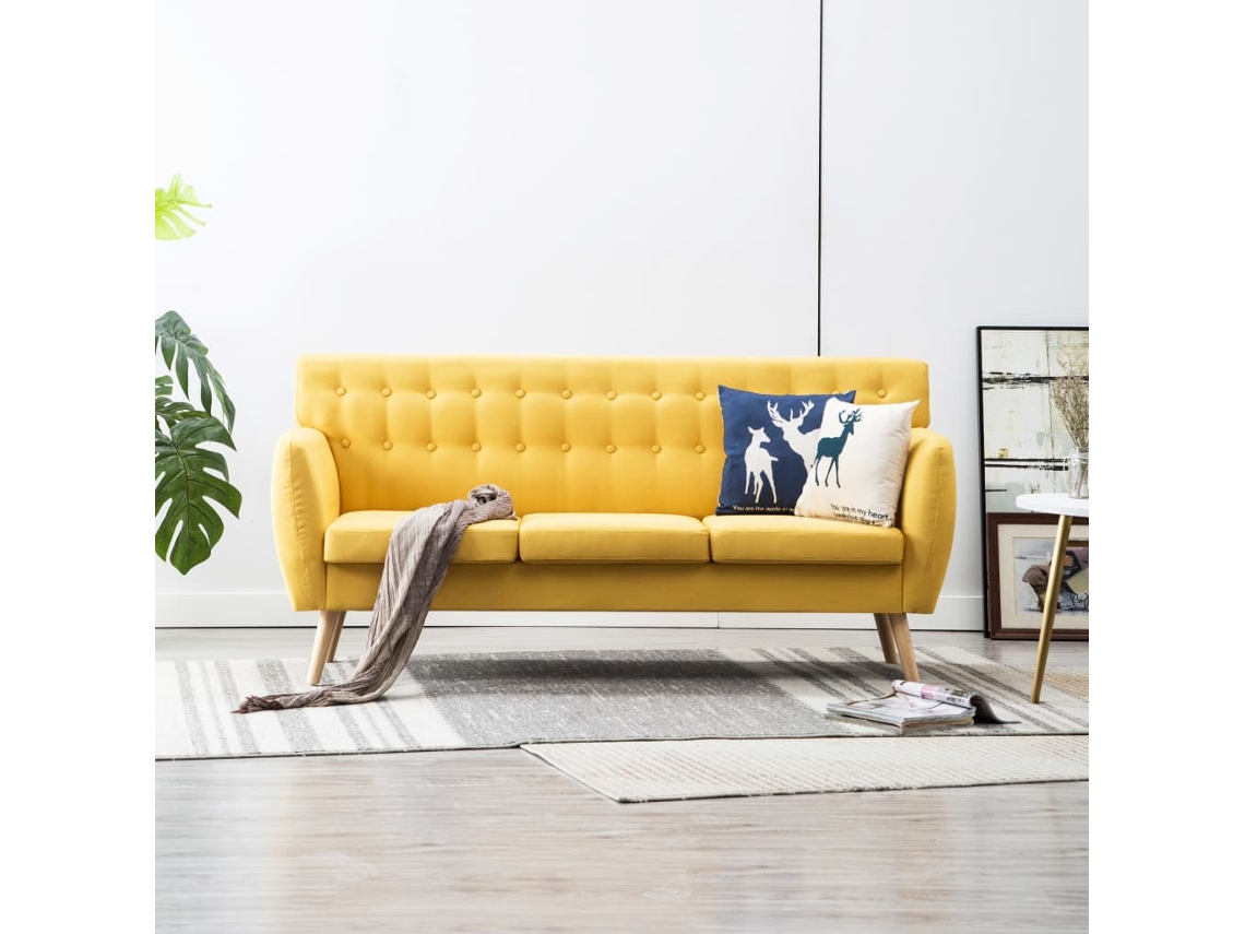 Sofá De 3 Plazas Tapizado De Tela Amarillo 172x70x82 Cm