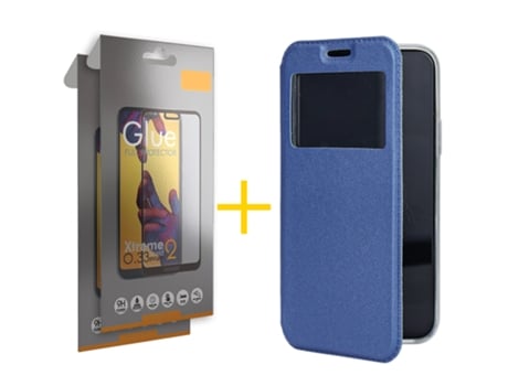 Pack 2 X Película de Vidrio Templado Full Funda GANDY por Samsung Galaxy A41 Flip Cover GANDY Azul GANDY