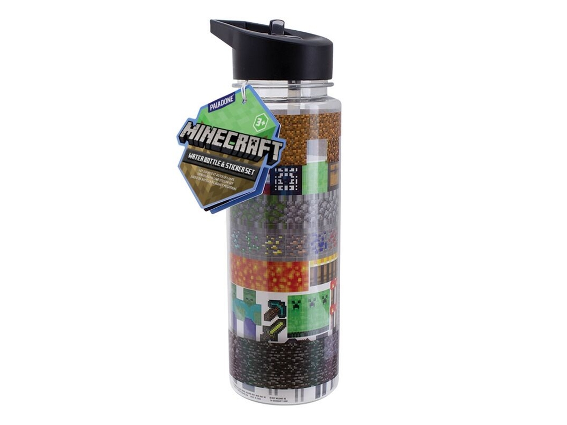 Botella Minecraft Pegatinas 650ml con tapa y pajita PALADONE