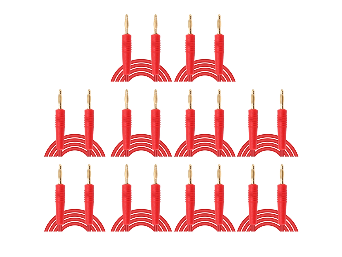 Cable De Prueba De 10 Piezas, Conector Banana Macho A Macho De 0,44 Mm² Con Soldadura De Latón Y Pvc Para Uso Doméstico E Industrial - Rojo