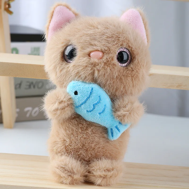 (marrón) Llavero De Peluche Con Colgante De Gatito Abrazando Un Pez, Llavero De Juguete Para Bolso