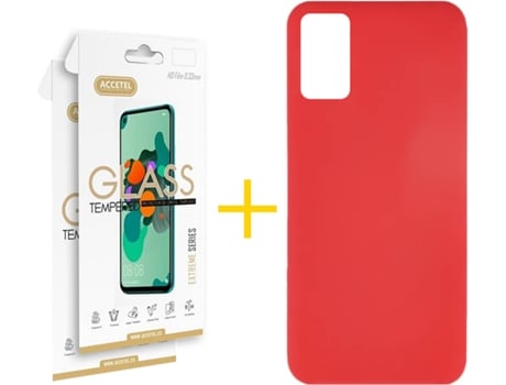 Funda y Protector de Vidrio 2 x Samsung Galaxy A41 ACCETEL Silicona Líquida Rojo