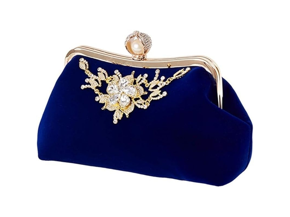2026-bolso De Mano Para Mujer Clutch De Noche Fiesta Boda Prom Con Cadena Azul De Tela Suave Diamantes