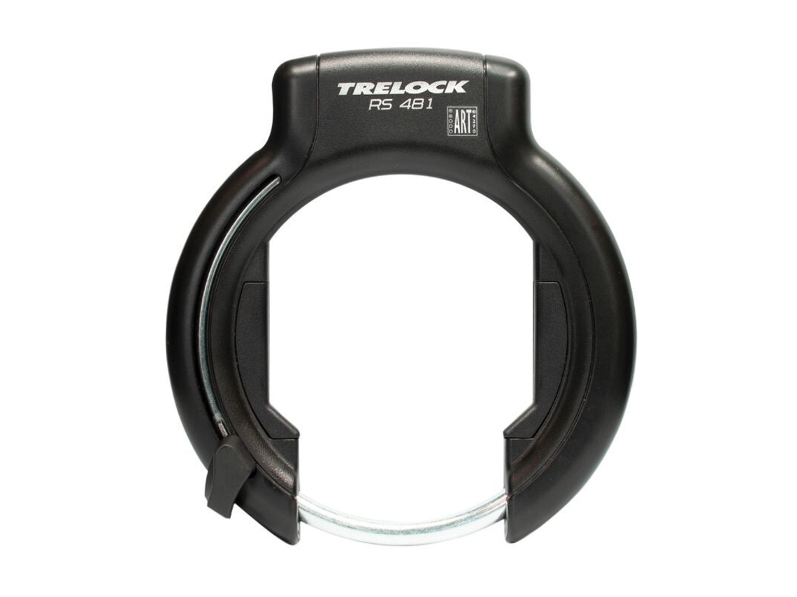 Cerradura de cuadro de bicicleta en forma de herradura con anchura de montaje del cuadro de 106 mm a 112 mm (distancia entre neumáticos 92 mm) TRELOCK RS481