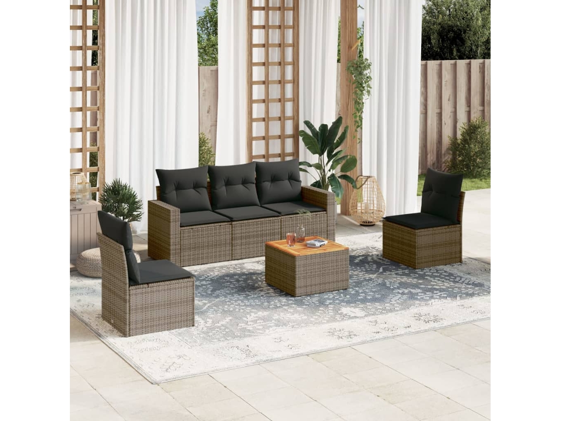 Conjunto de 6 sofás de jardín con cojines en mimbre gris DKD Home Decor