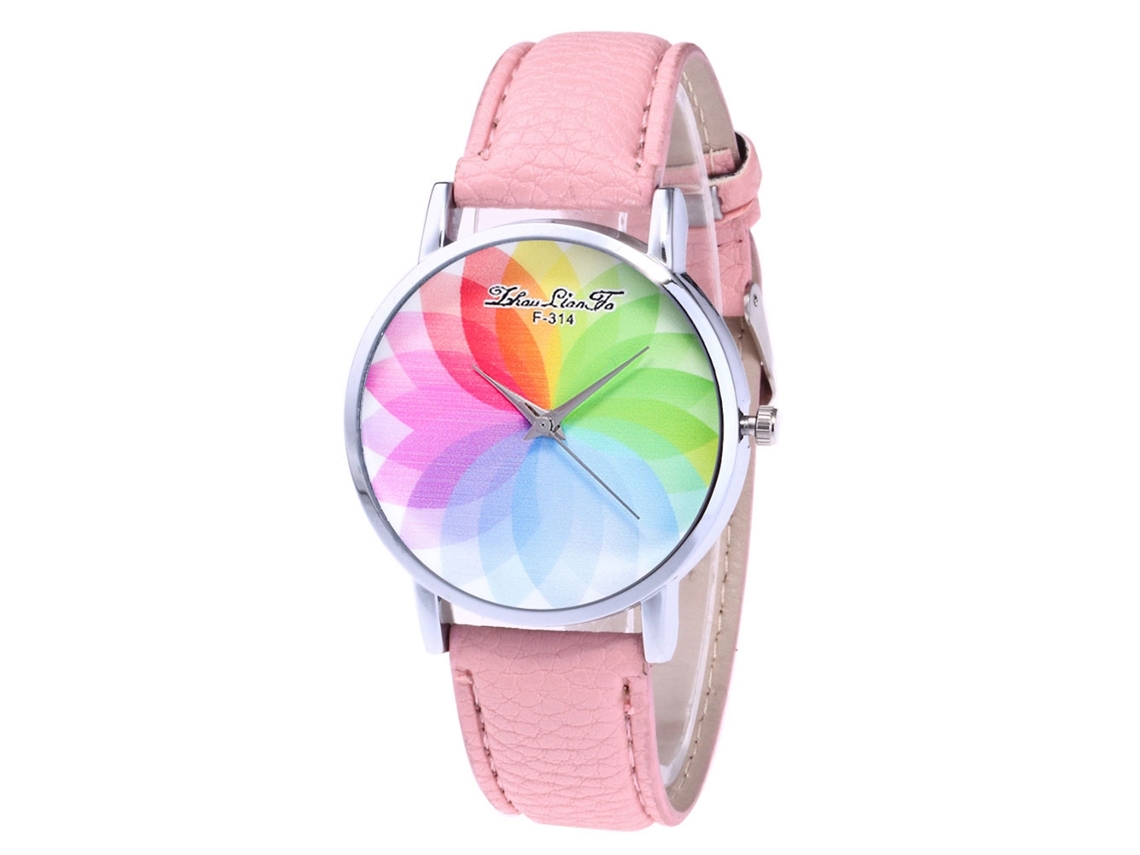 Reloj De Pulsera Rosa De Piel Para Mujer Con Esfera Redonda Y Movimiento De Cuarzo.