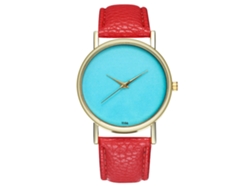 Reloj De Pulsera Unisex De Piel Sintética, Esfera Redonda Sencilla, Movimiento De Cuarzo, Color Rojo.