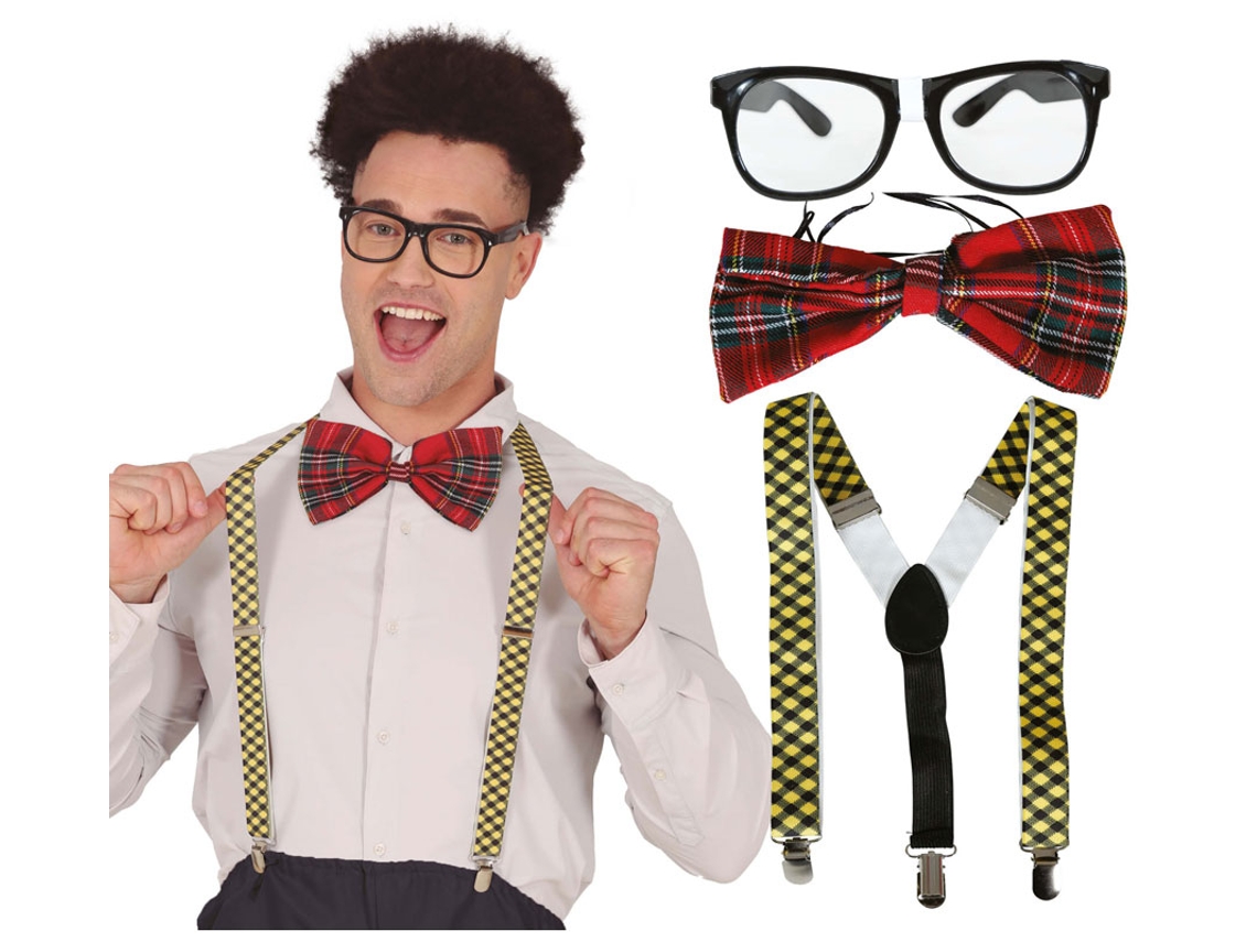 Kit de Nerd Colegial adulto Gafas, pajarita y tirantes
