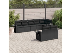 Conjunto de 8 sofás de jardín con cojines de mimbre sintético negro, Dkd Home Decor