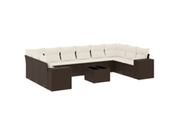 Conjunto de 11 sofás de jardín con cojines, mimbre, patas marrones, MAISON EXCLUSIVE (11 piezas)