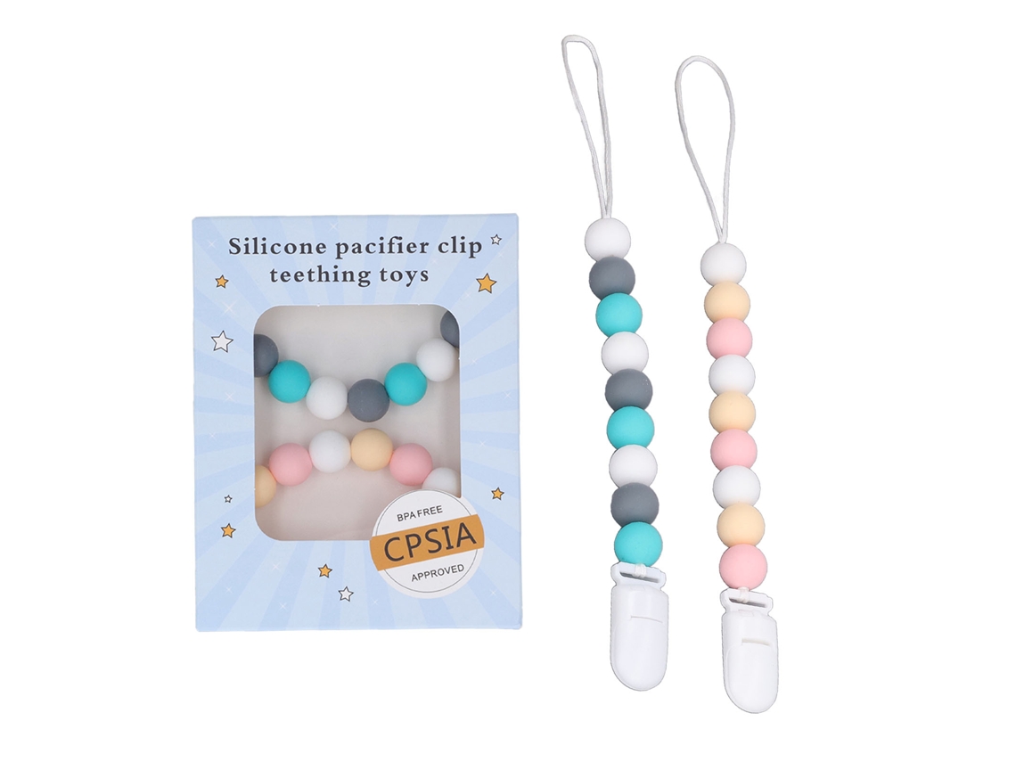 2 Clips De Silicona Para Chupete De Bebé, De Una Pieza, Con Perlas, 24 Cm, Para Baby Shower, Cumpleaños, Navidad.